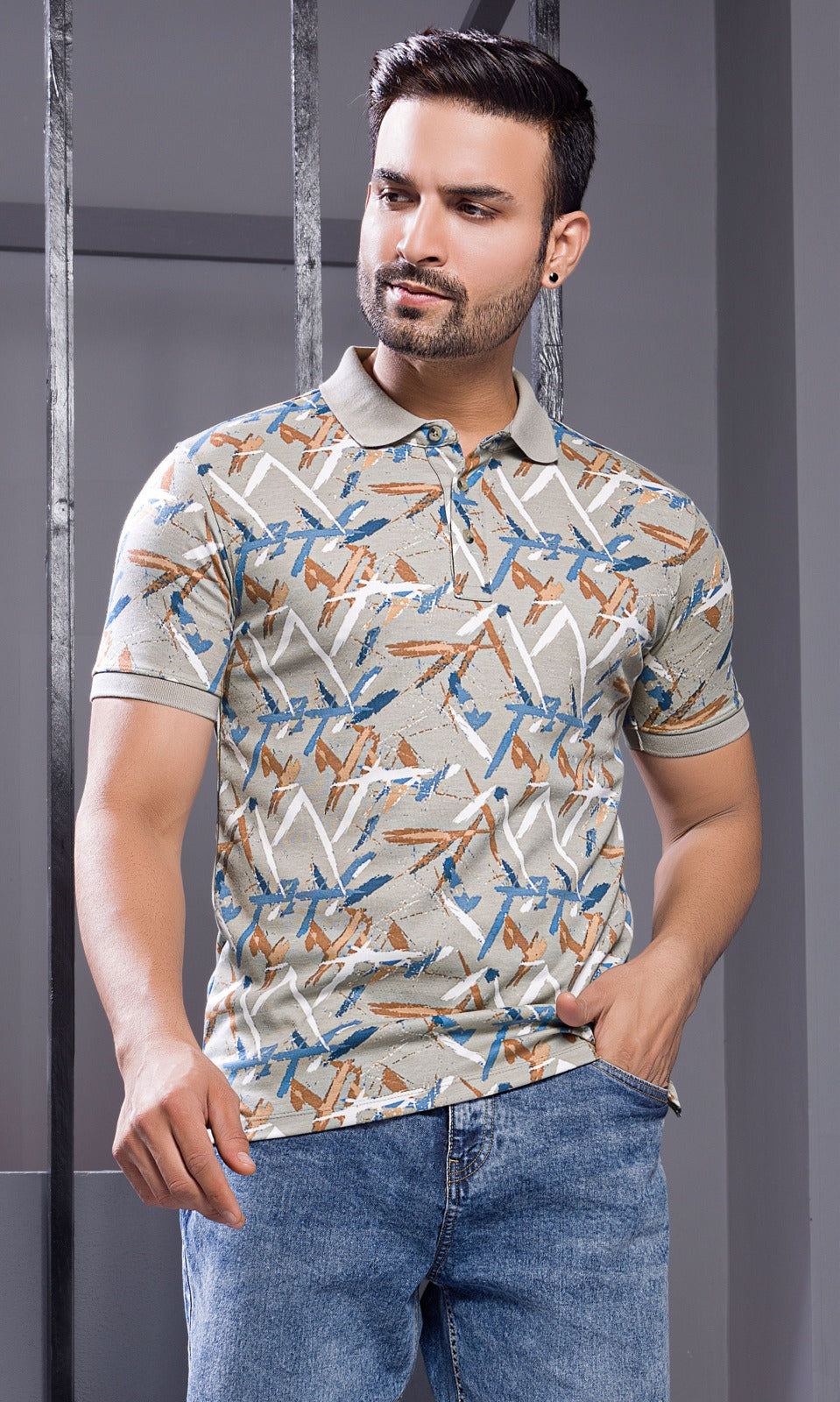 CAMEL INTERLOCK PEANUT FABRIC A.O.P POLO