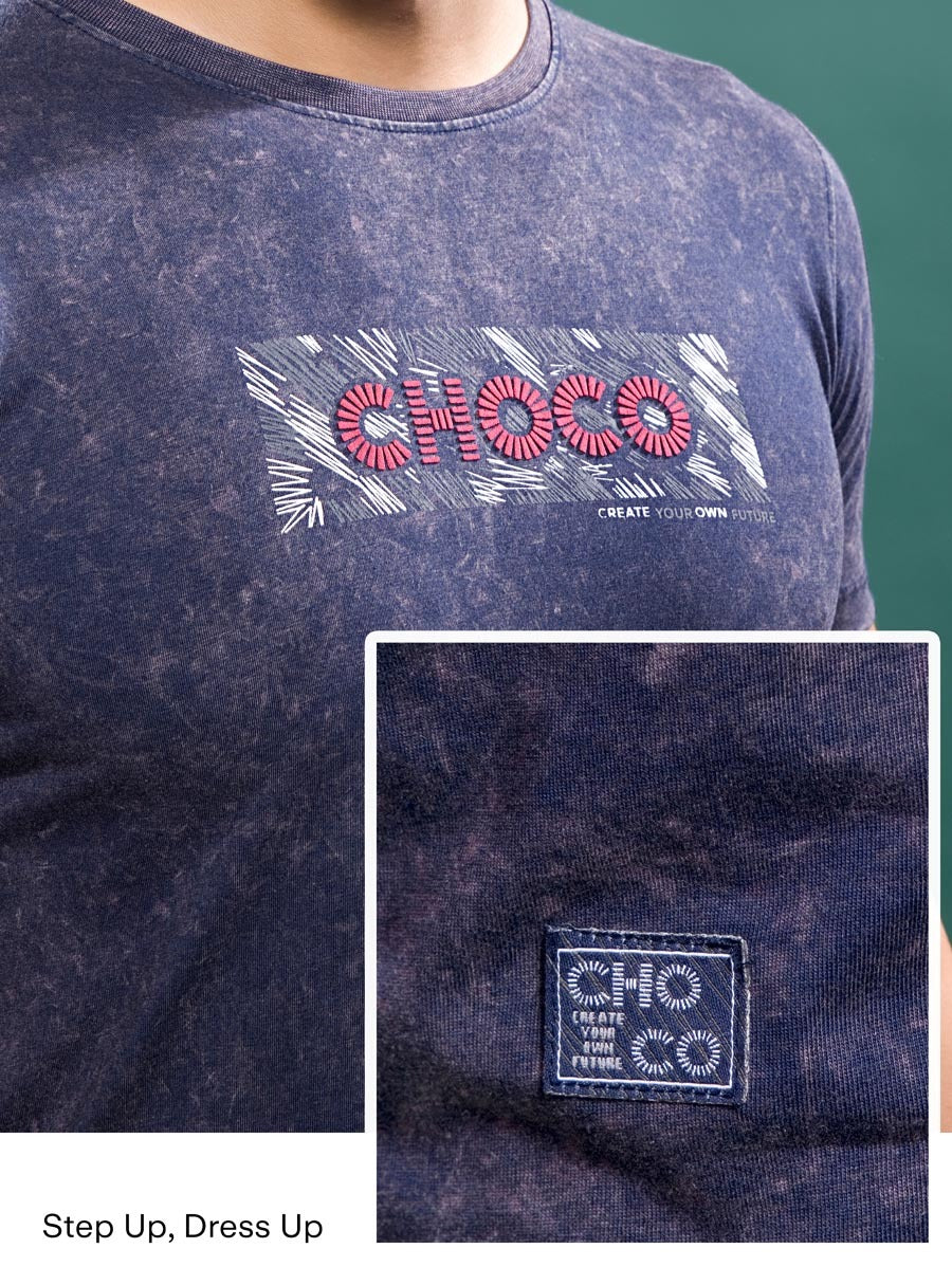 NAVY TENCIL LYCRA ACID WASH GRAPHIC TEES