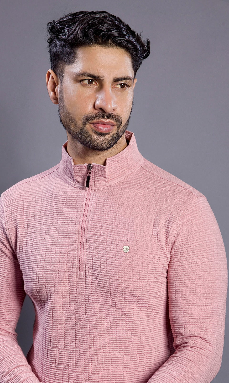 MILLER PINK FULL SLEEVE ZIP PULLOVER WITH COLLAR STAND