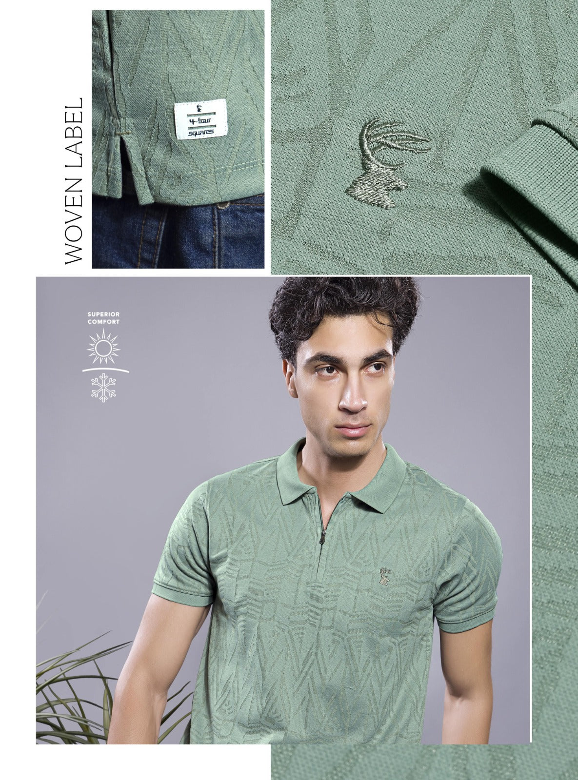 PISTACHIO JACQUARD GLITCH ZIPPER POLO