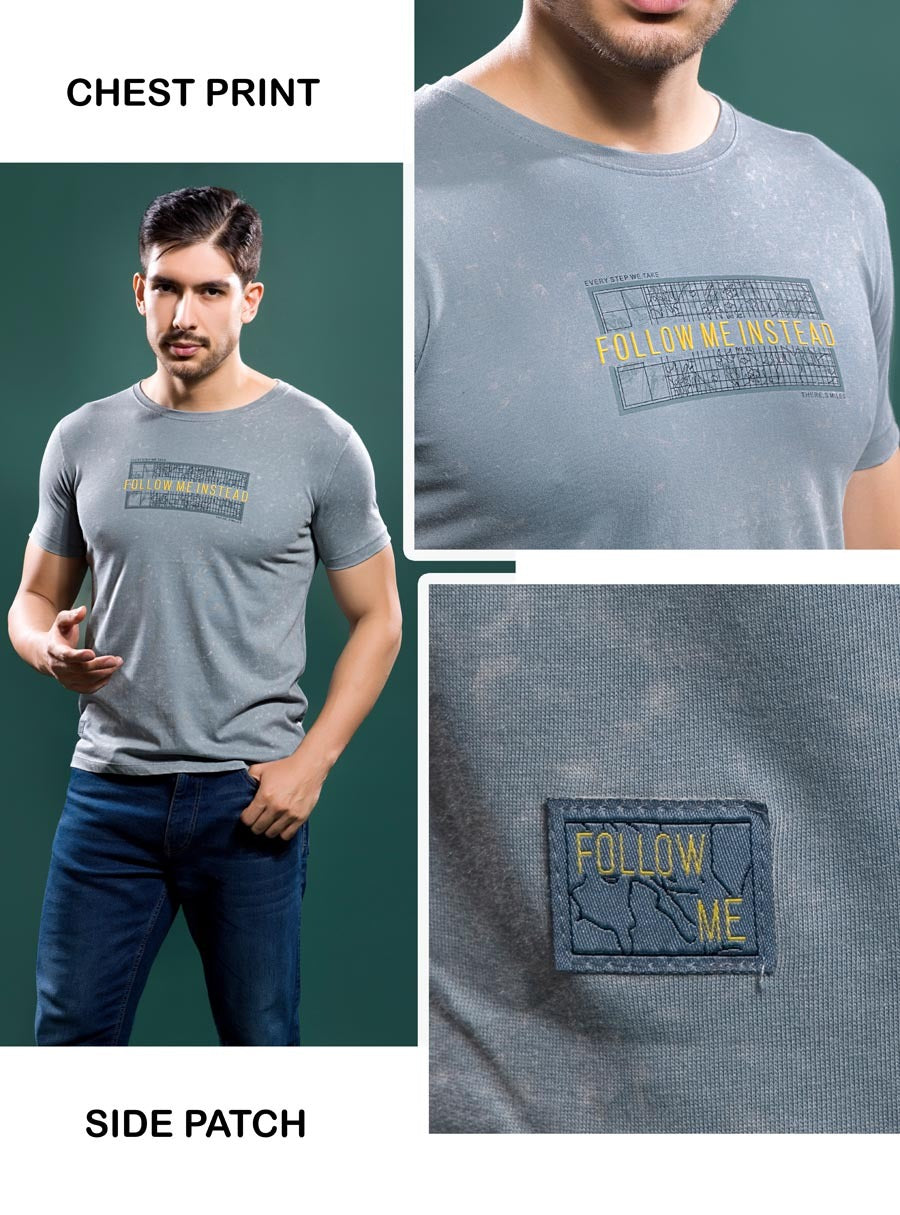 GREY TENCIL LYCRA ACID WASH GRAPHIC TEES