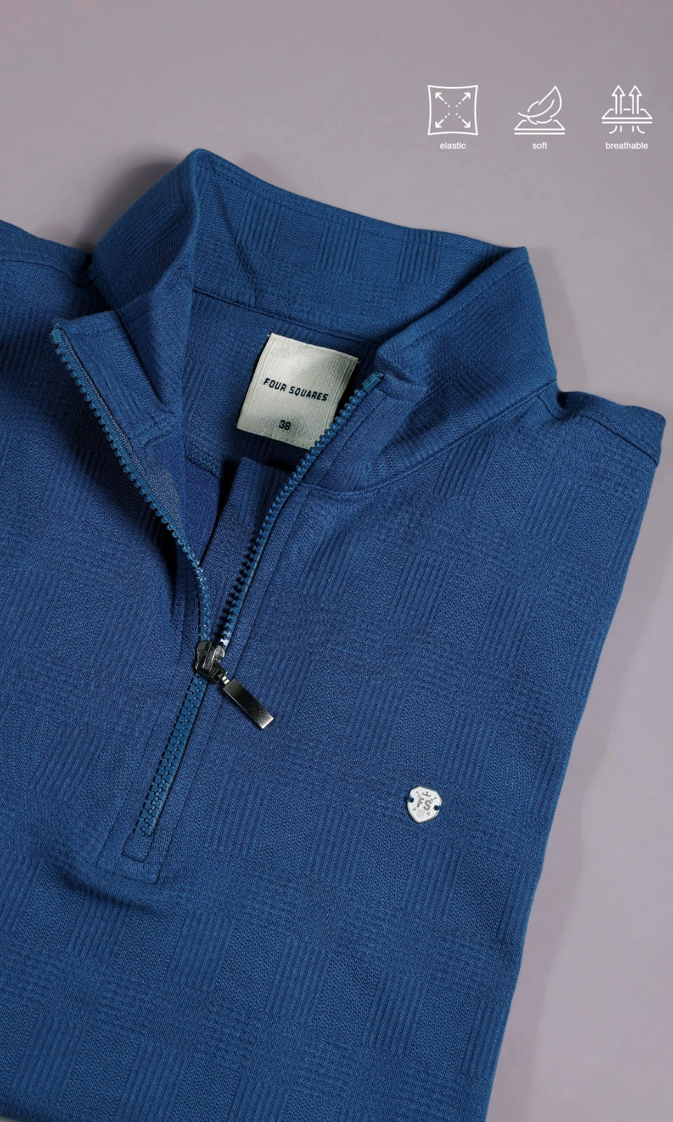 DENIM BLUE FULL SLEEVE ZIP PULLOVER WITH COLLAR STAND
