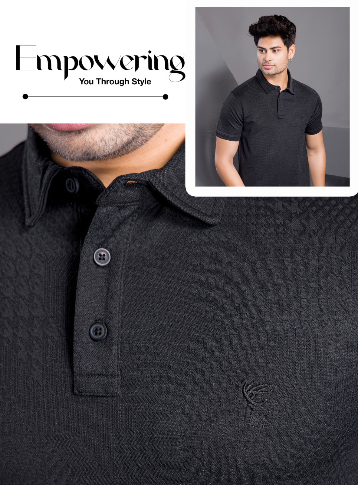 BLACK MONO JACQURAD POLO