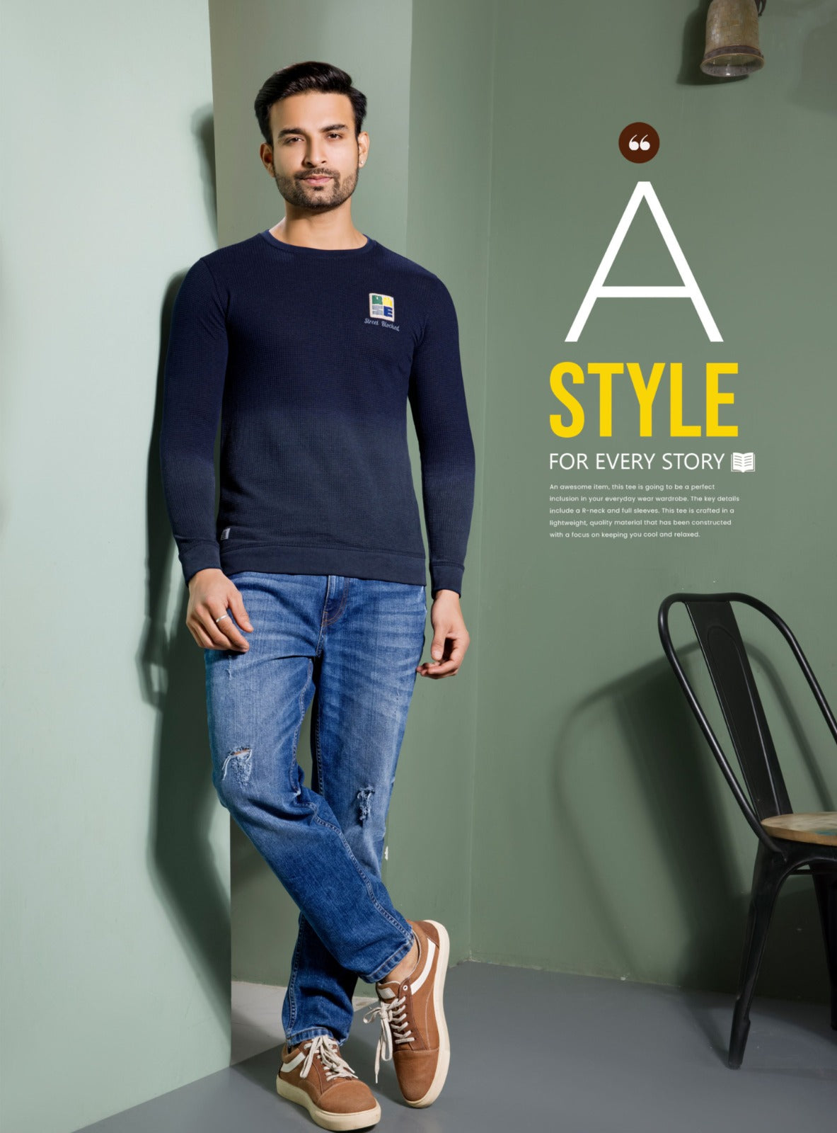 NAVY KNIT DIP DIE SWEATSHIRT