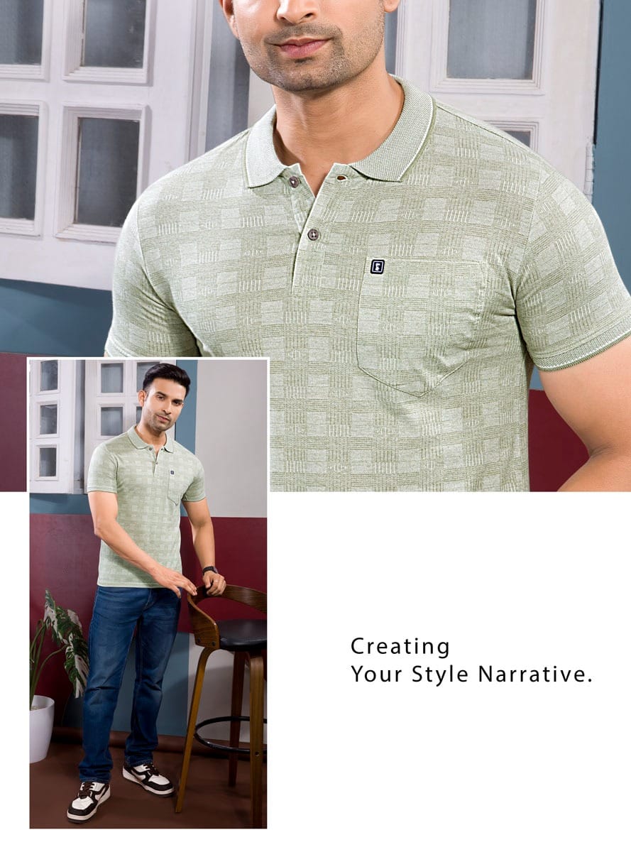 MUD GREEN GRINDLE JACQUARD POLO WITH POCKET