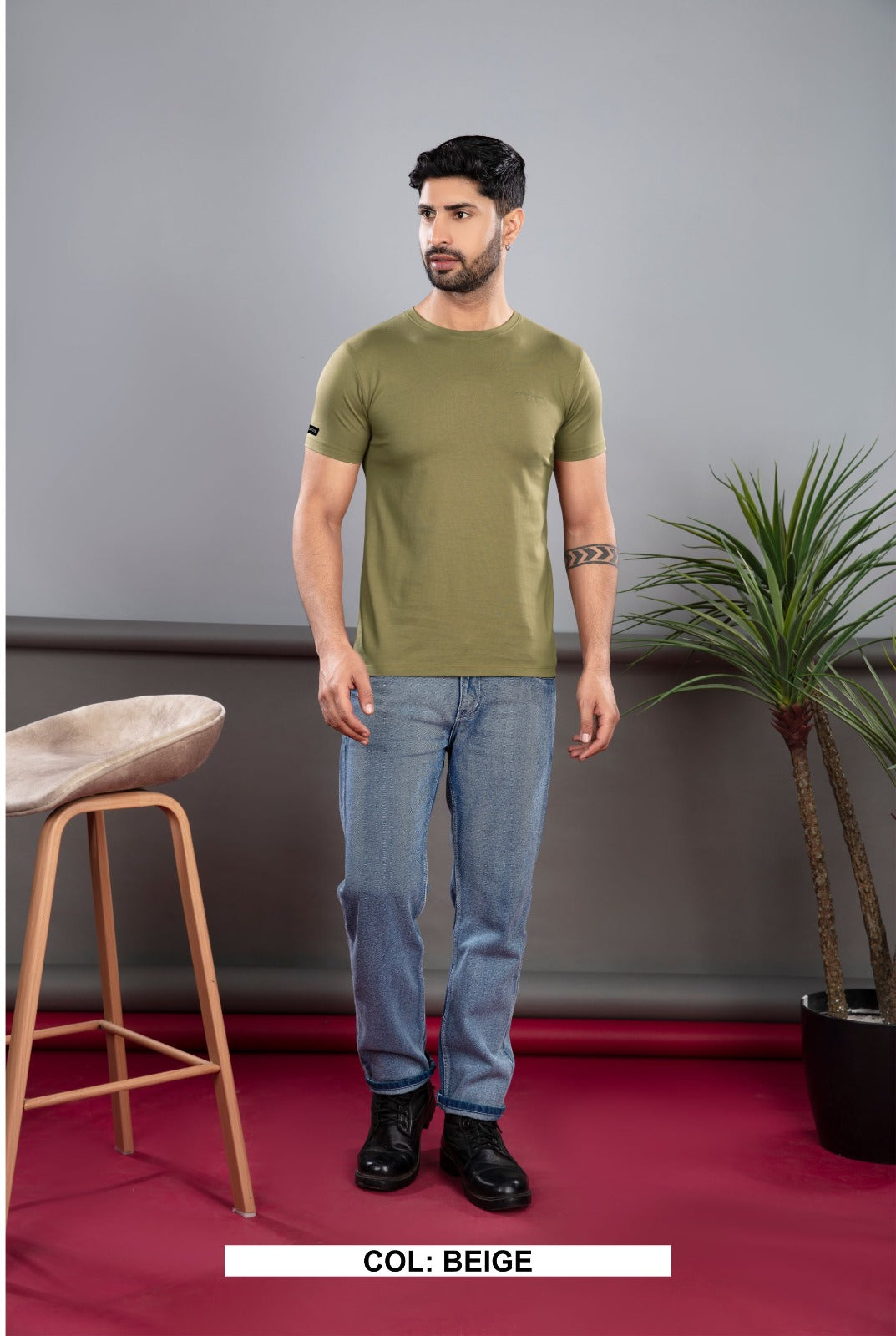 BEIGE 100% COTTON BASIC SOLID