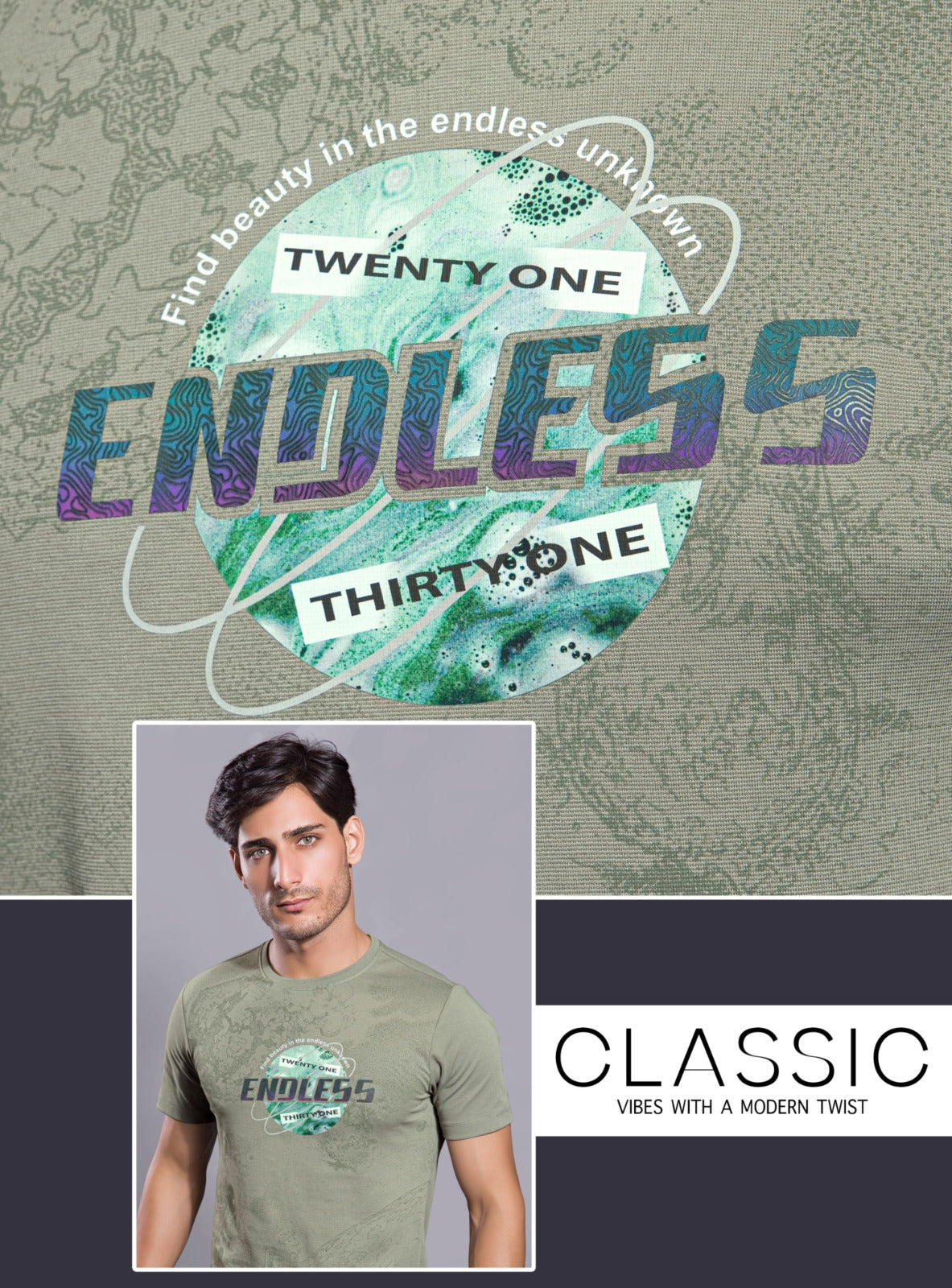 LT. OLIVE GRAPHIC PRINT WITH EXTRA EDGE 2.0