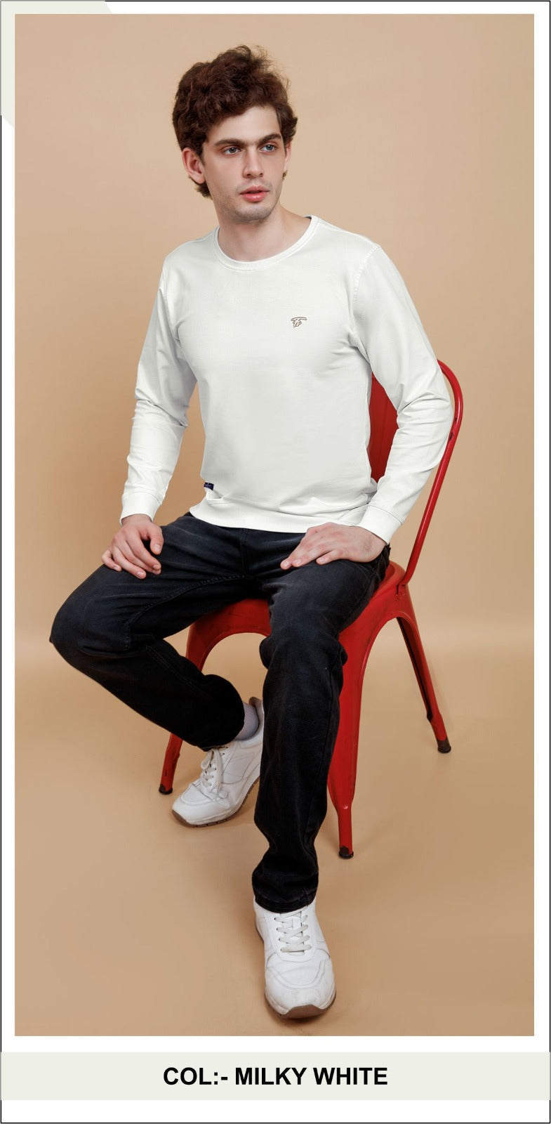 MILKY WHITE LYCRA LOOPER SWEATSHIRT