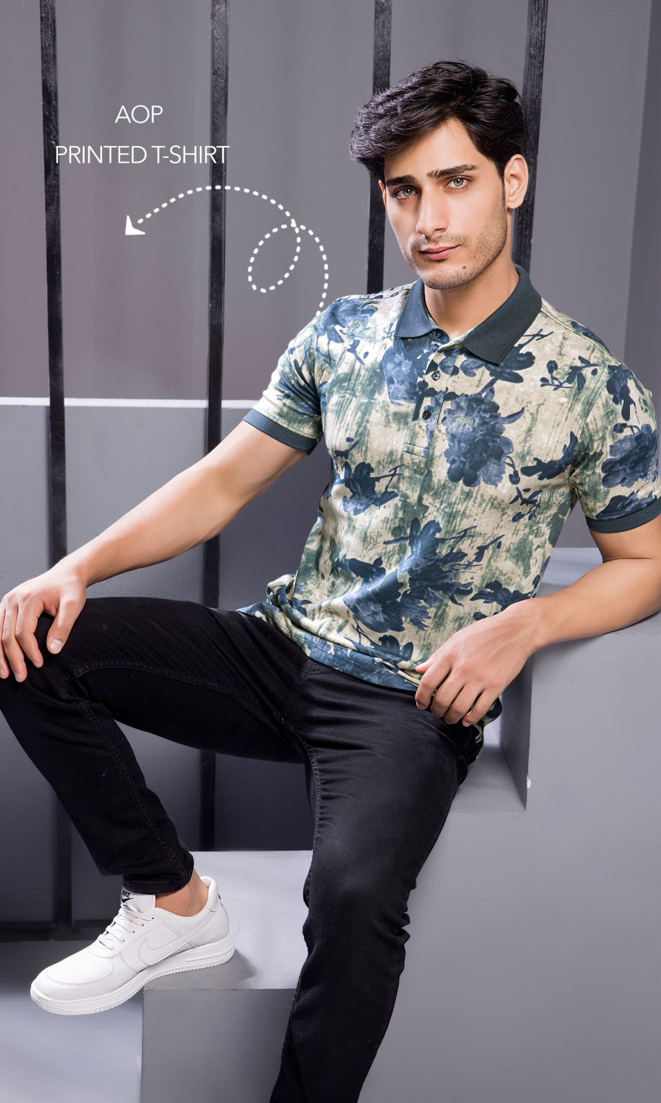 TEAL INTERLOCK PEANUT FABRIC A.O.P POLO