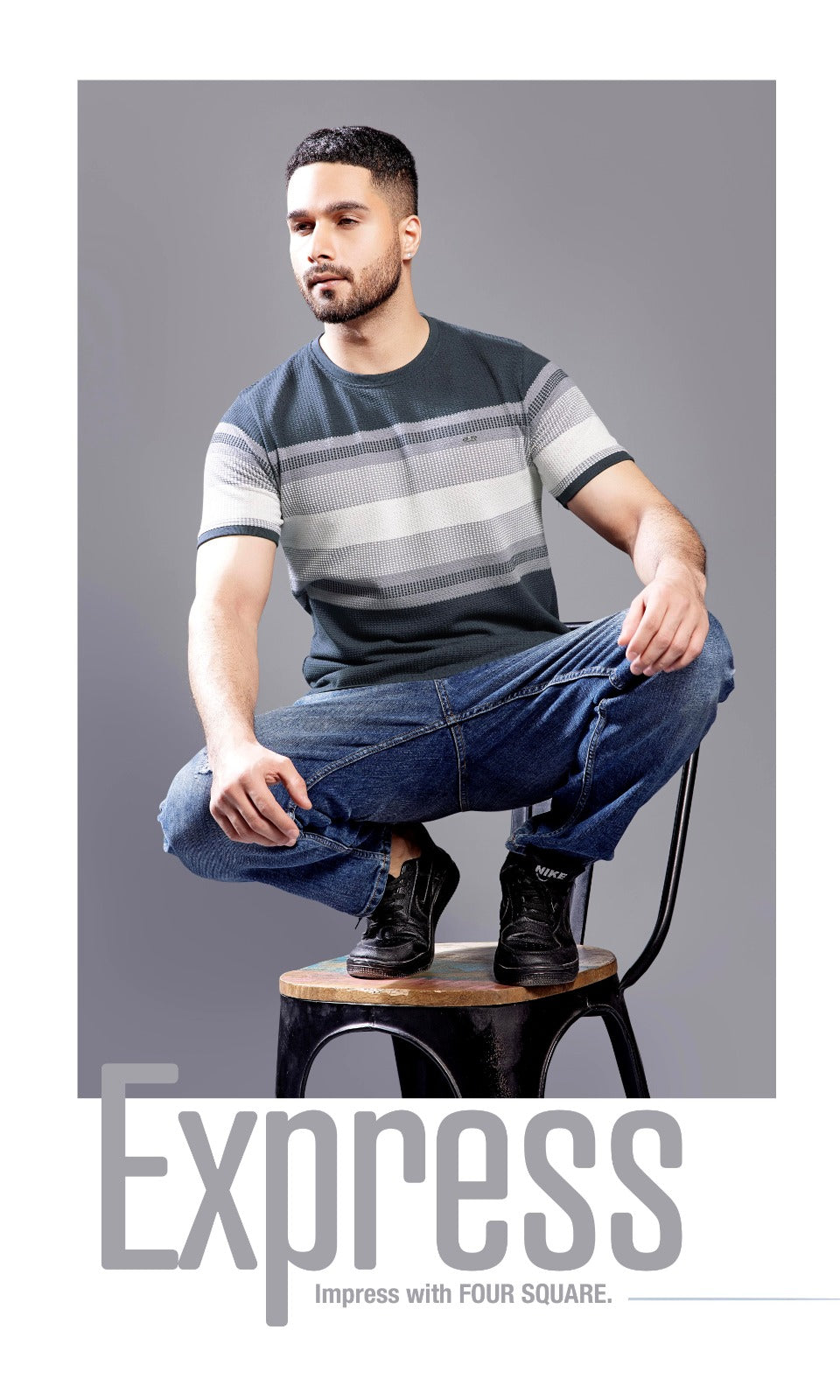 GREY AUTOSTRIPER BUBBLE KNIT TEES