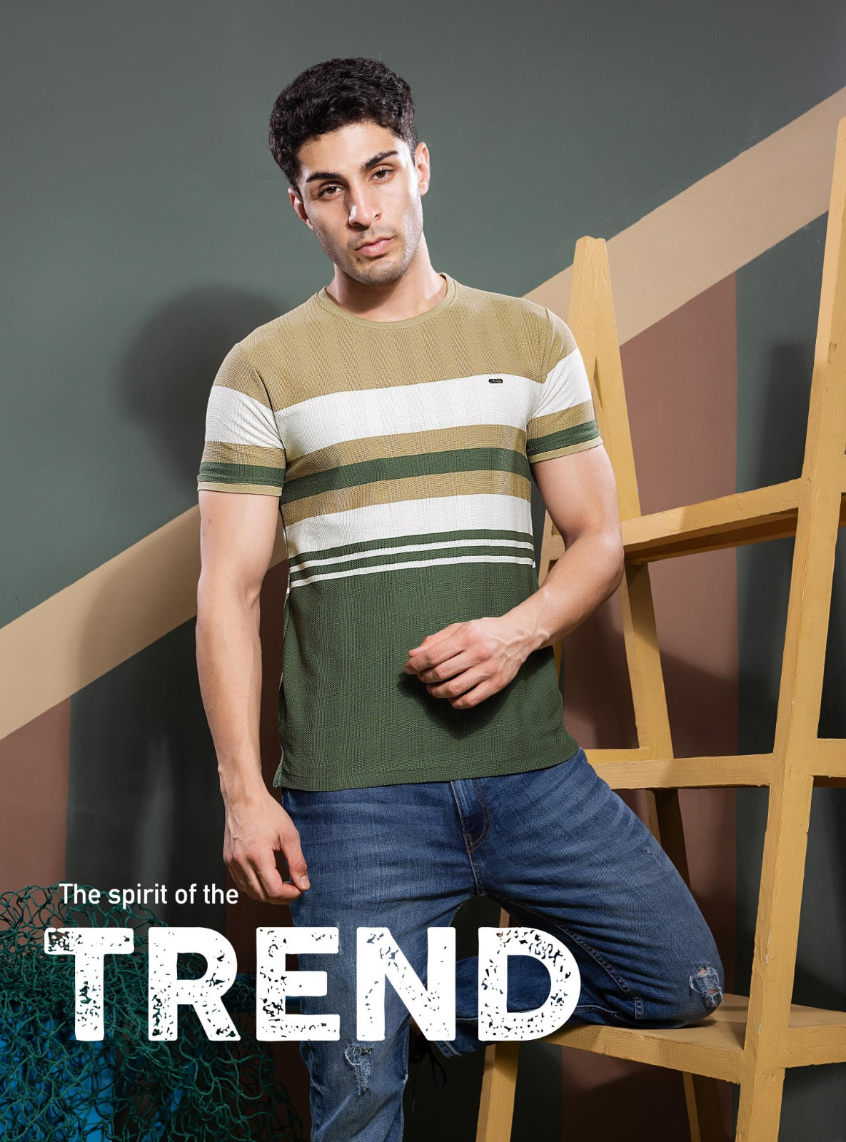 MUD YELLOW AUTOSTRIPER SWEAT KNIT STRUCTURE TEES