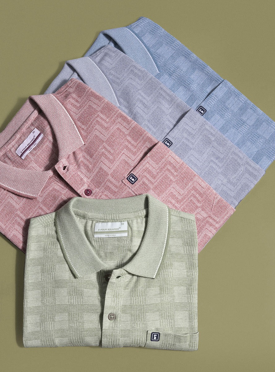 MUD GREEN GRINDLE JACQUARD POLO WITH POCKET