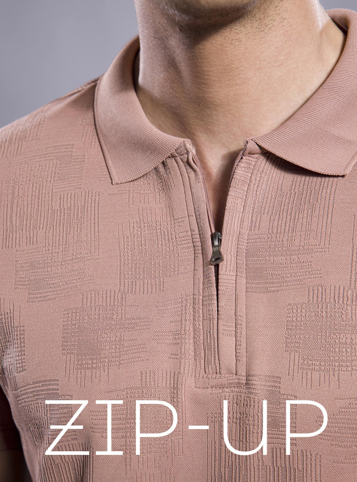 SERENADE JACQUARD GLITCH ZIPPER POLO