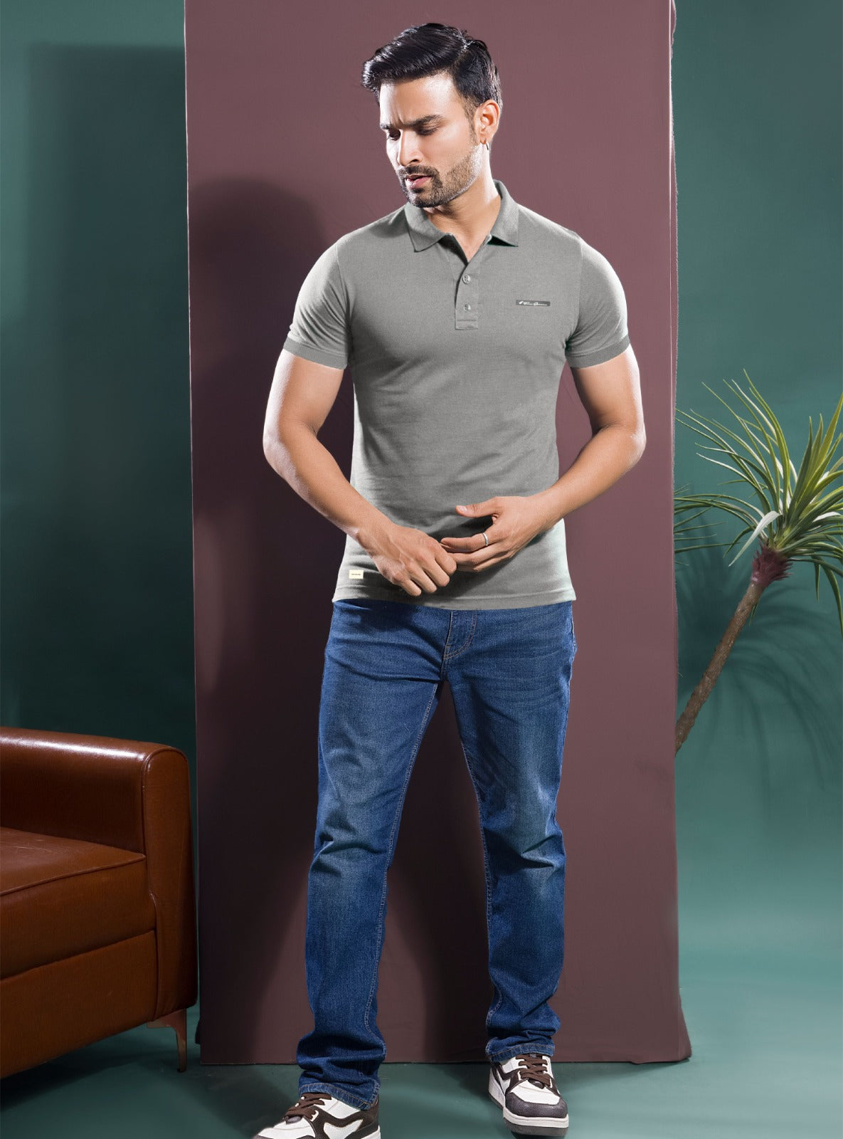 CEMENT GREY LYCRA SIGNATURE POLO