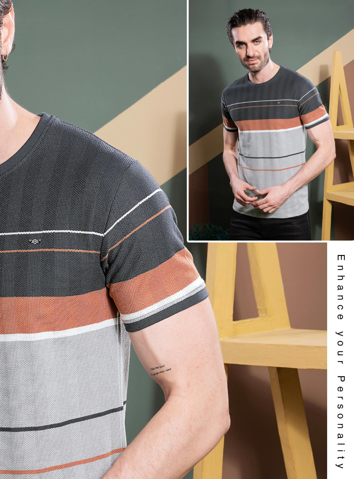 DARK GREY AUTOSTRIPER SWEAT KNIT STRUCTURE TEES