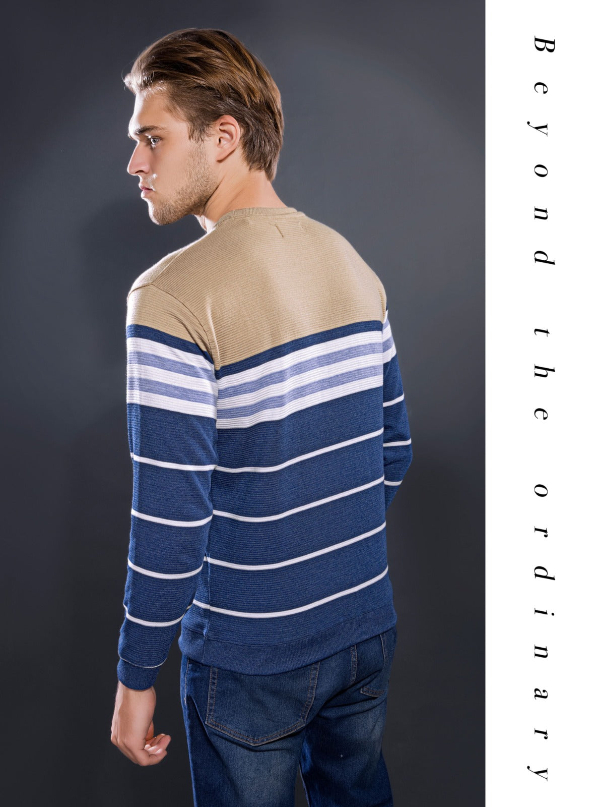 BEIGE INTERLOCK STRUCTURED AUTO STRIPERS F/S