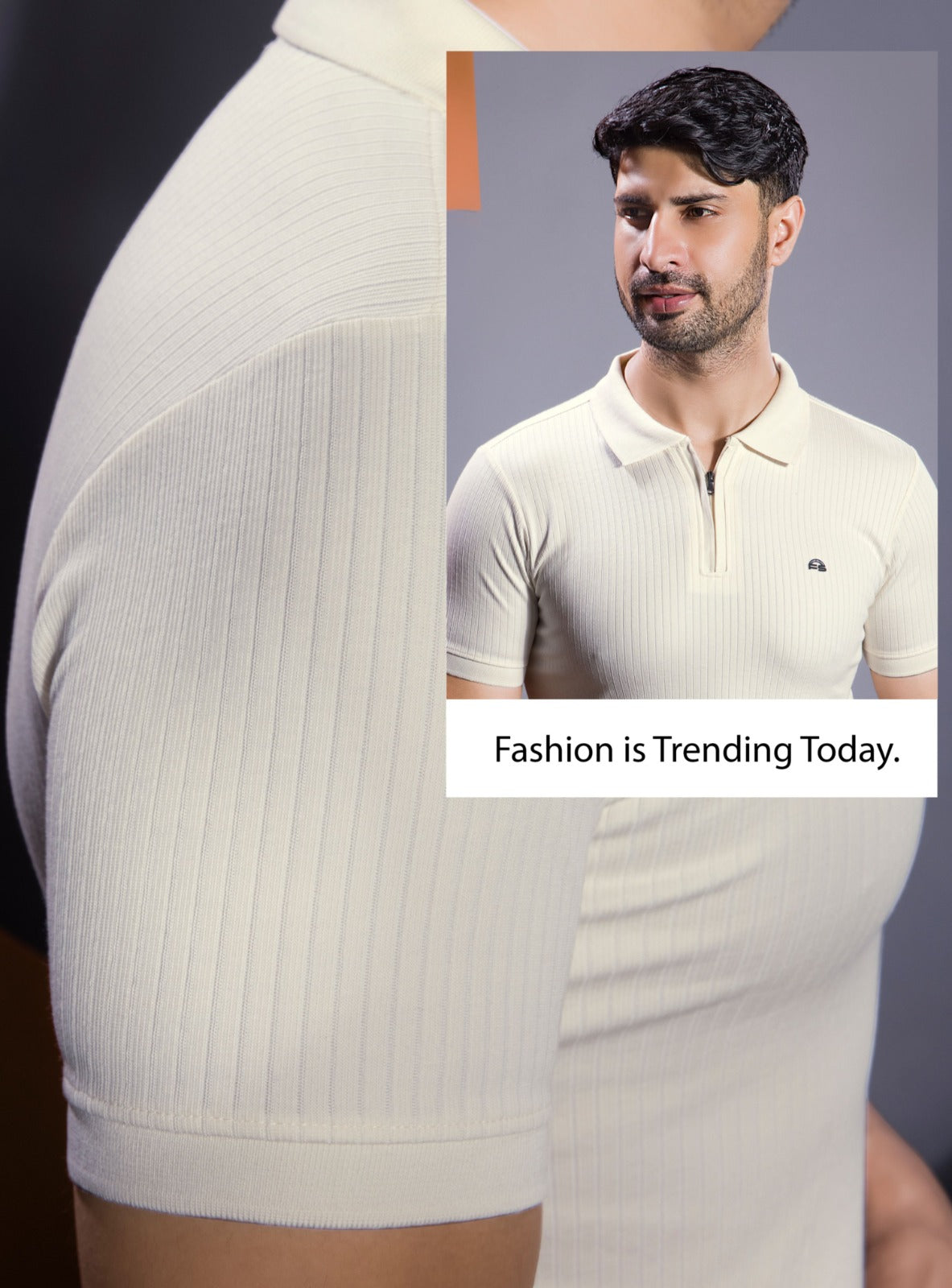 MILKY WHITE VERTICAL KNIT ZIP POLO