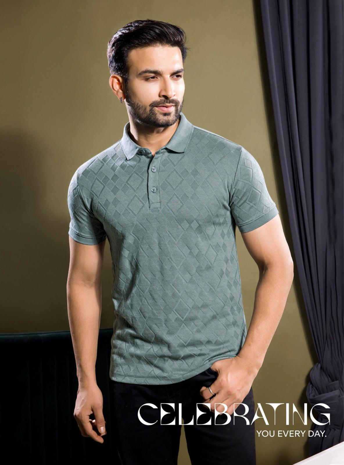 INTERLOCK DIAMOND JACQUARD KNIT POLO