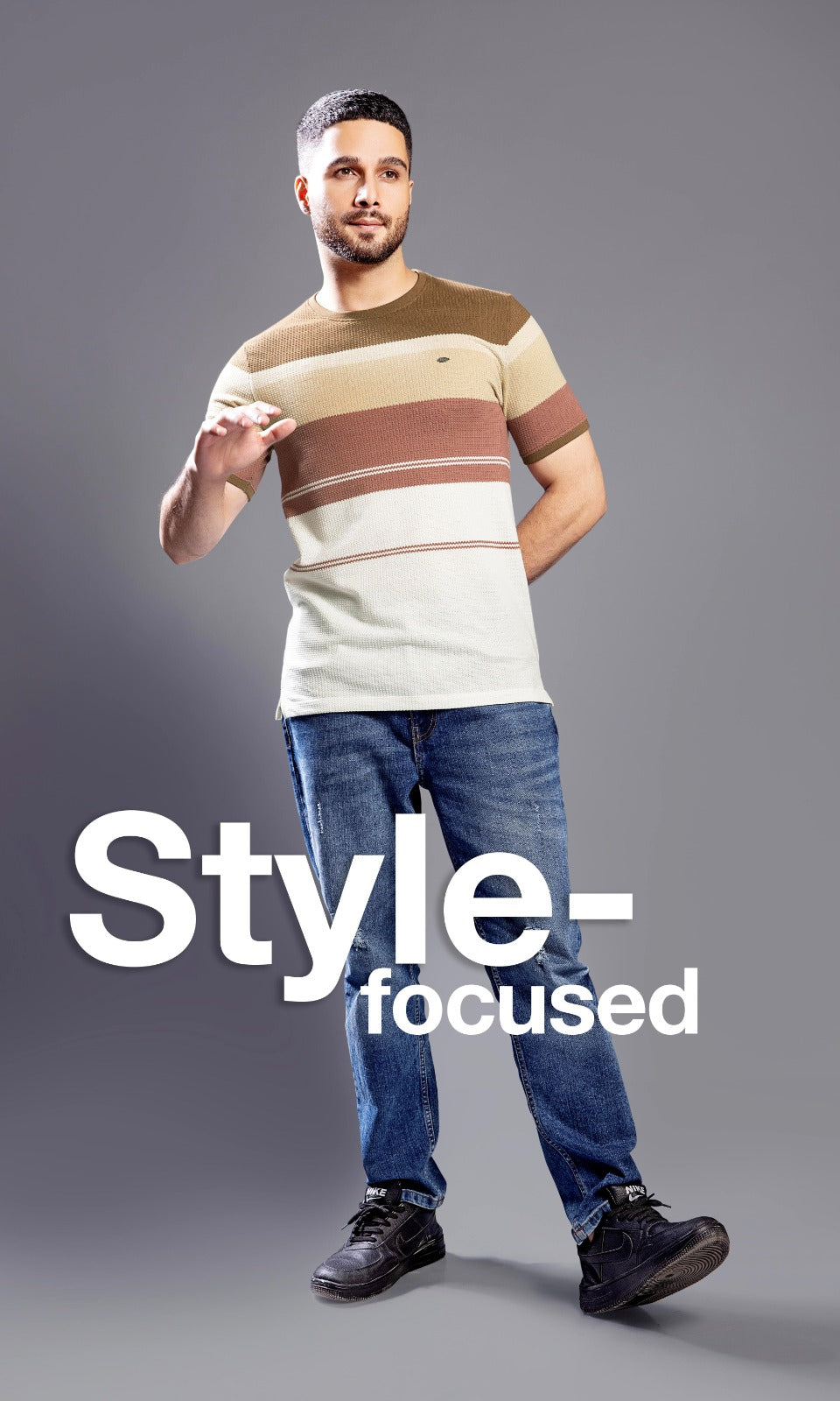 COOKIE BROWN AUTOSTRIPER BUBBLE KNIT TEES