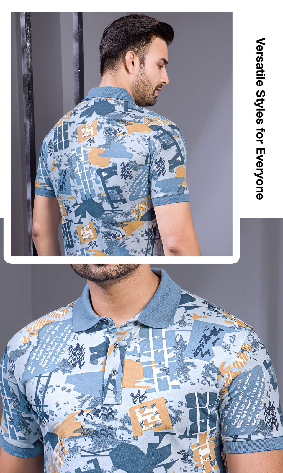 BLUE INTERLOCK PEANUT FABRIC A.O.P POLO