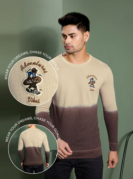 CAMEL BEIGE WAFFLE KNIT DIP DIE SWEATSHIRT
