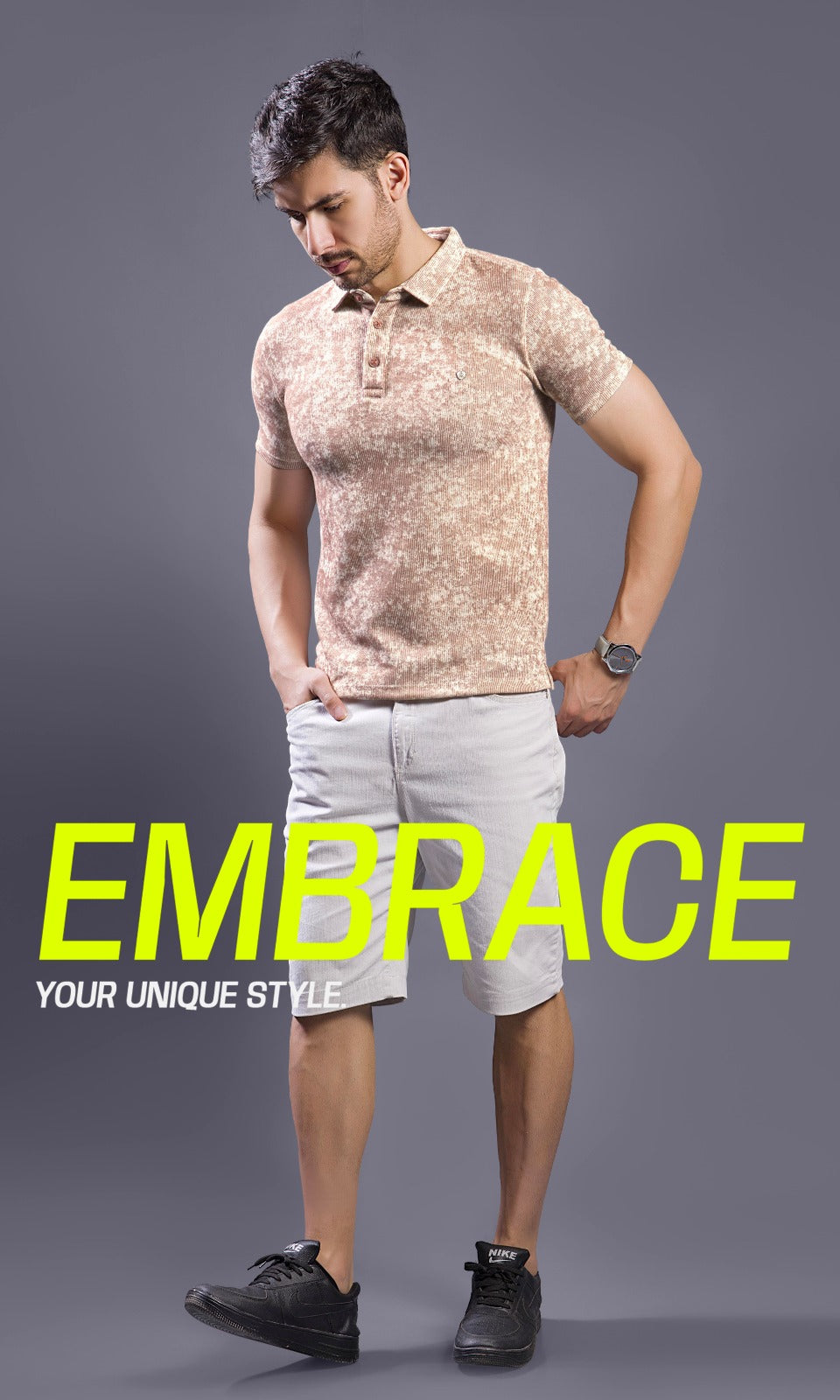 TAN ABSTRACT PRINT POLO