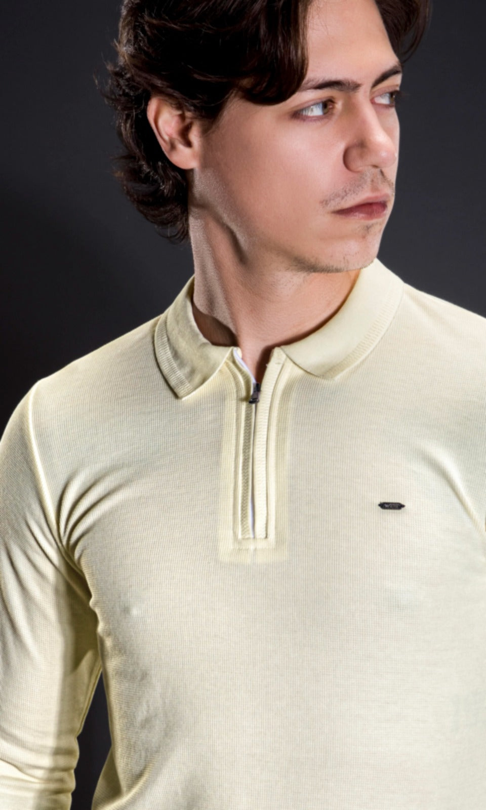 MILKY WHITE INTERLOCK CRACKLE KNIT ZIPPER FULL SLEEVES