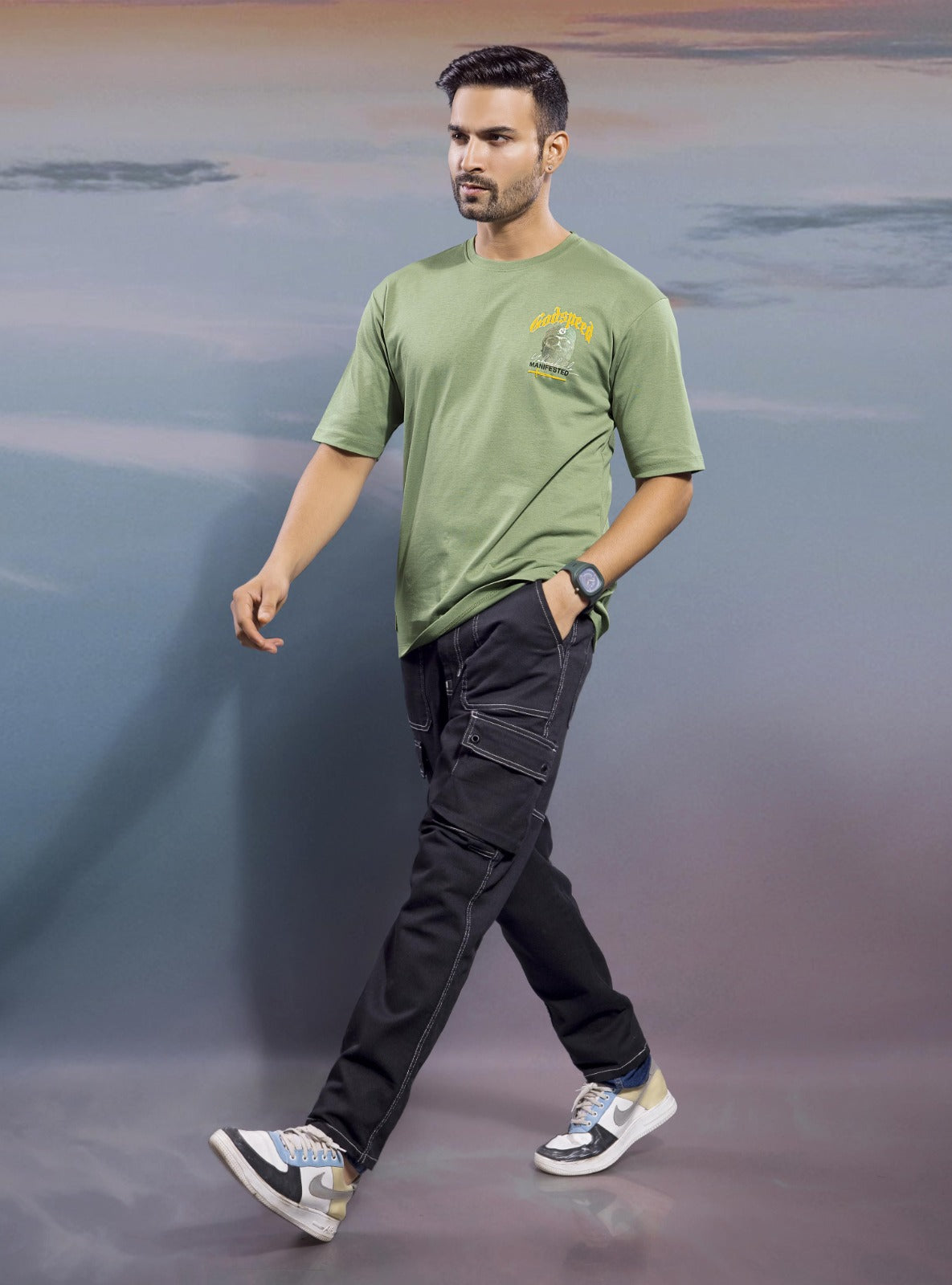 PASTEL GREEN CANVAS INTERLOCK OVERSIZED TEES