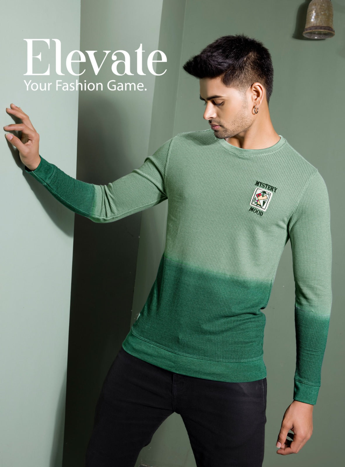 PISTACHIO WAFFLE KNIT DIP DIE SWEATSHIRT