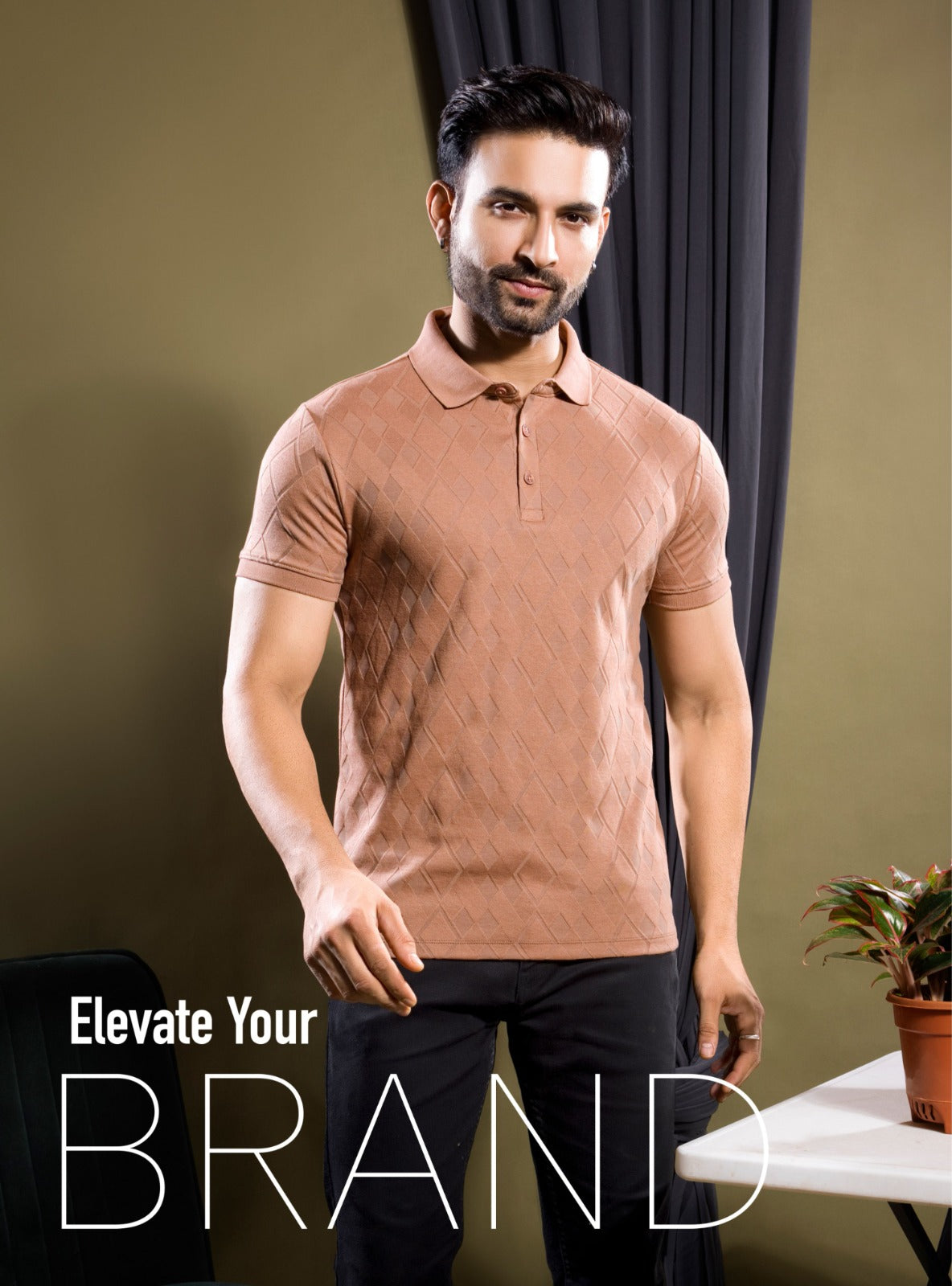 INTERLOCK DIAMOND JACQUARD KNIT POLO
