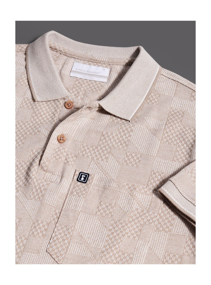 LATTE BEIGE GRINDLE JACQUARD POLO WITH POCKET