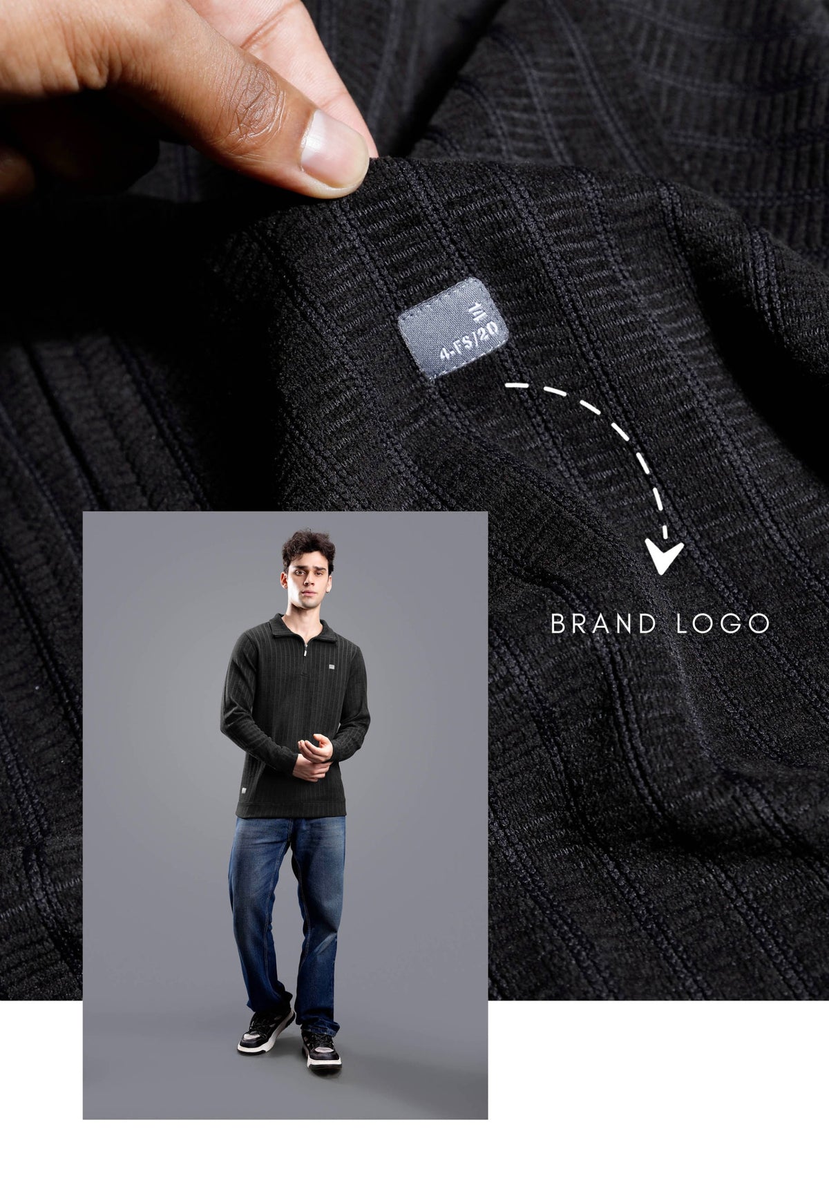 BLACK CHENILLE FULL SLEEVES SWEATSHIRT