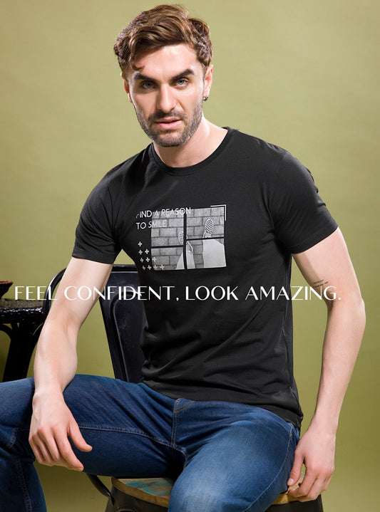 BLACK GARPHIC METALLIC PRINT TEES