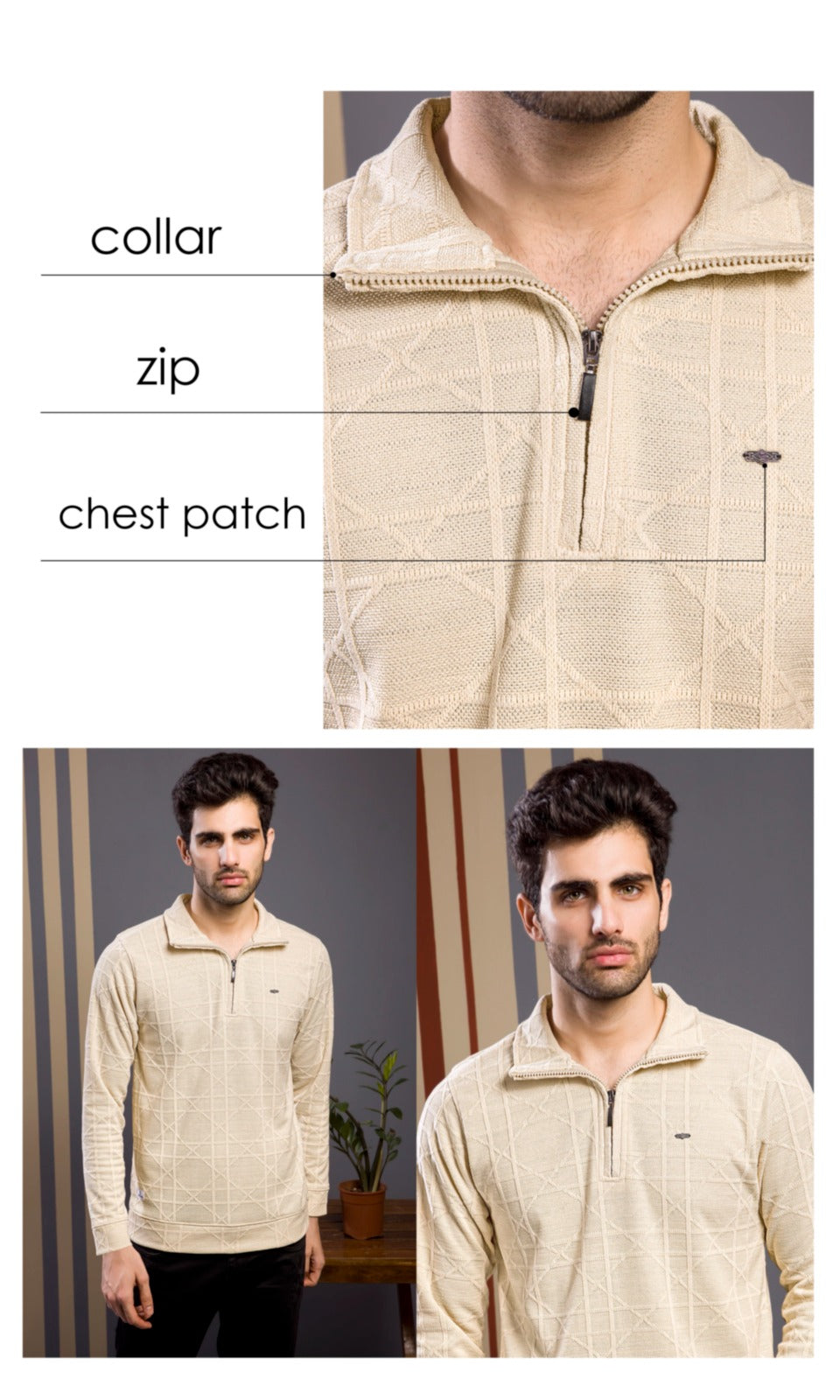 OFF-WHITE JACQUARD ZIPPER SWEATSHIRT