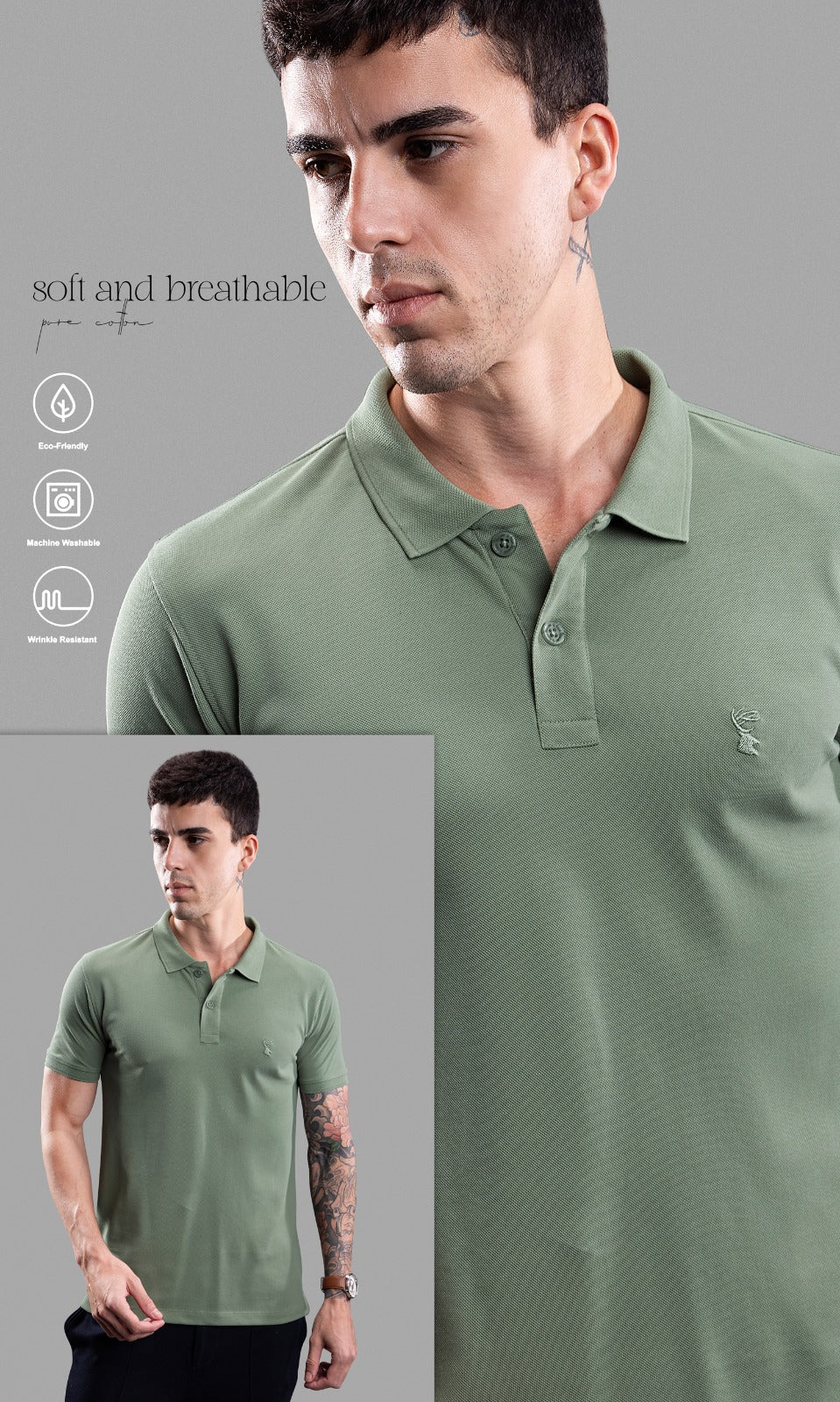 EARTHY GREEN MATTY ETERNAL SERIES POLO