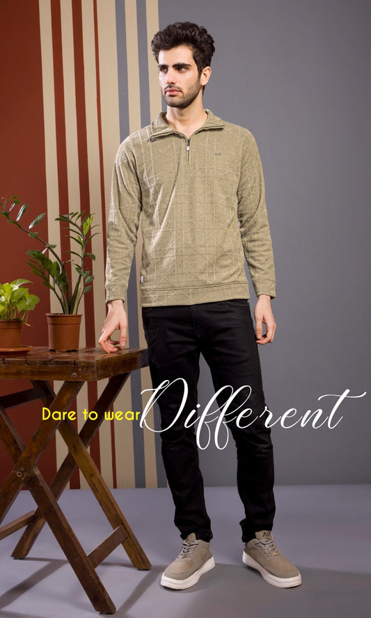 COOKIE BROWN JACQUARD ZIPPER SWEATSHIRT