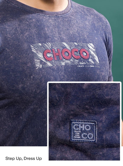 NAVY TENCIL LYCRA ACID WASH GRAPHIC TEES