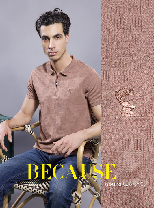 SERENADE JACQUARD GLITCH ZIPPER POLO