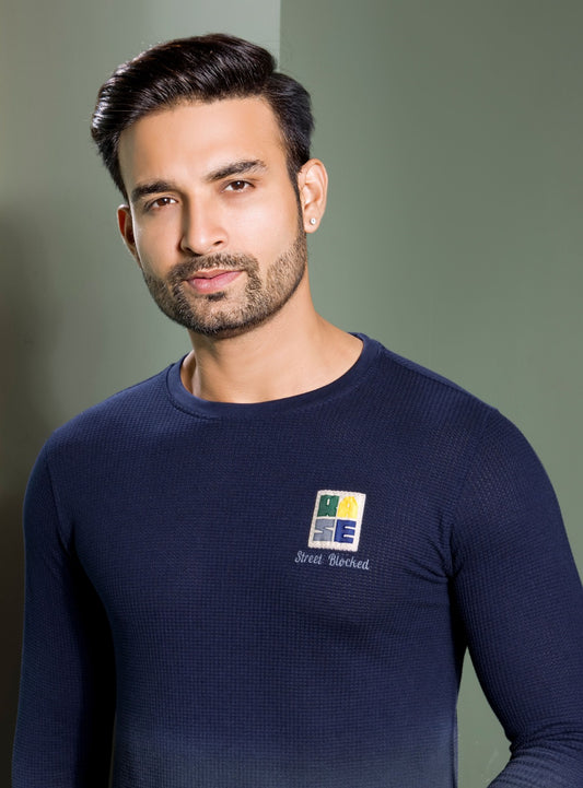 NAVY KNIT DIP DIE SWEATSHIRT