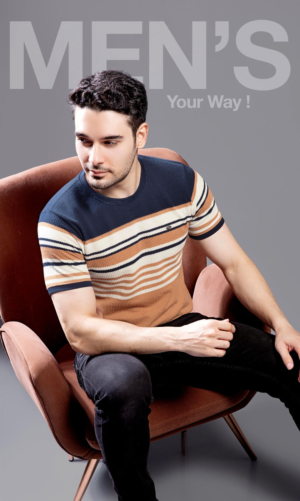 NAVY AUTOSTRIPER BUBBLE KNIT TEES