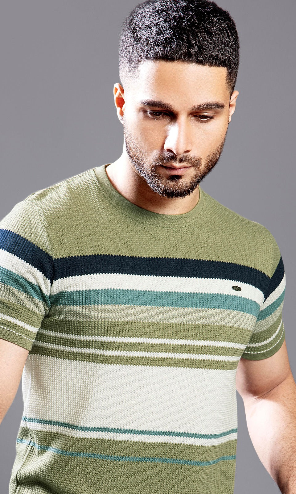 OLIVE AUTOSTRIPER BUBBLE KNIT TEES