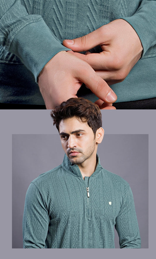 JADE FULL SLEEVE ZIP PULLOVER WITH COLLAR STAND