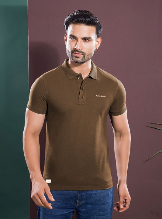 BROWN LYCRA SIGNATURE POLO