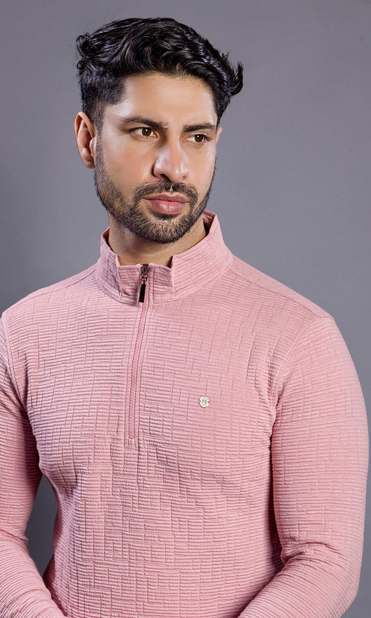 MILLER PINK FULL SLEEVE ZIP PULLOVER WITH COLLAR STAND