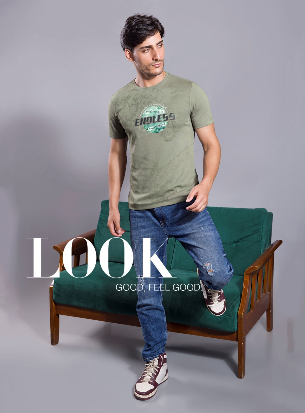 LT. OLIVE GRAPHIC PRINT WITH EXTRA EDGE 2.0