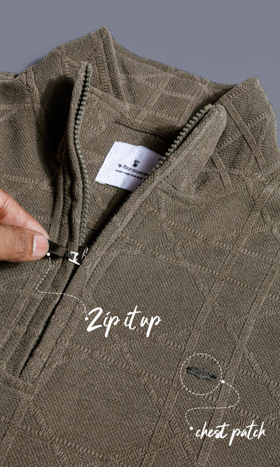 RUSTY BROWN JACQUARD ZIPPER SWEATSHIRT