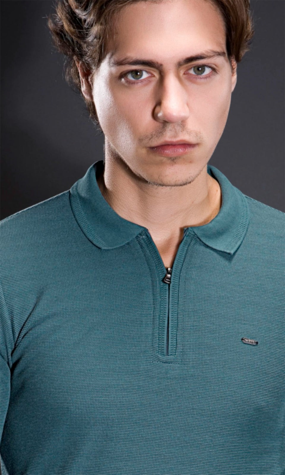 TEAL INTERLOCK CRACKLE KNIT ZIPPER FULL SLEEVES