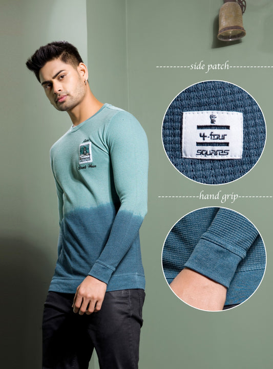 OCEAN BLUE WAFFLE KNIT DIP DIE SWEATSHIRT