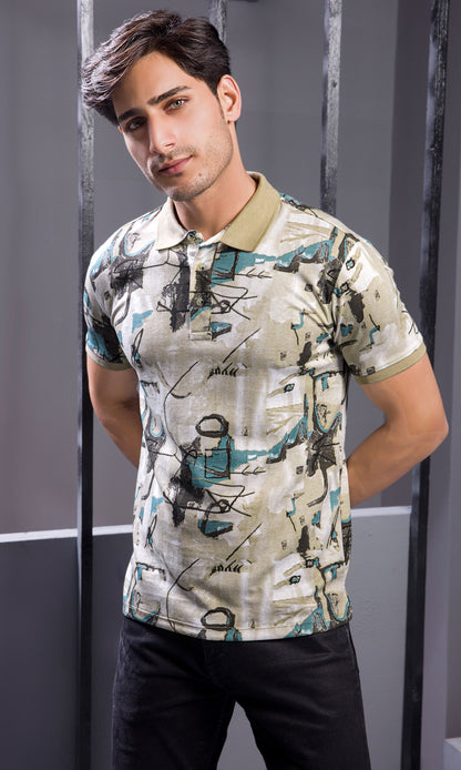 MUD INTERLOCK PEANUT FABRIC A.O.P POLO