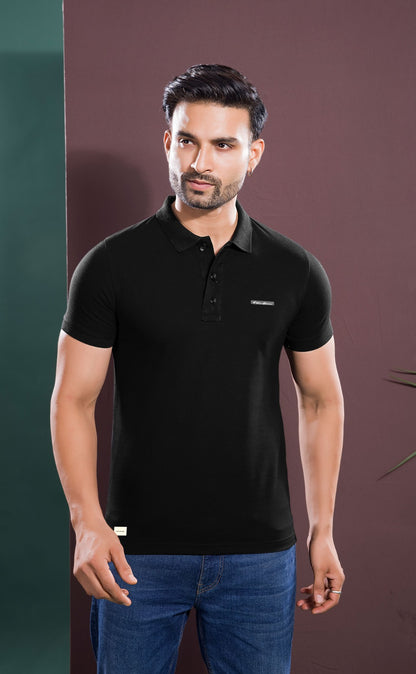 BLACK LYCRA SIGNATURE POLO